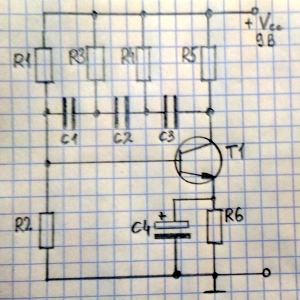 Простейший RC-генератор на одном транзисторе