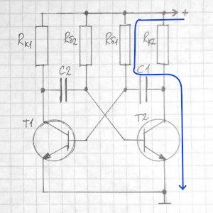 Направление тока через открывающийся транзистор