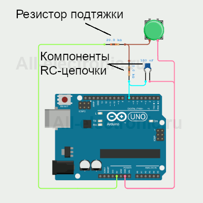 Схема подключения RC-цепочки к Ардуино
