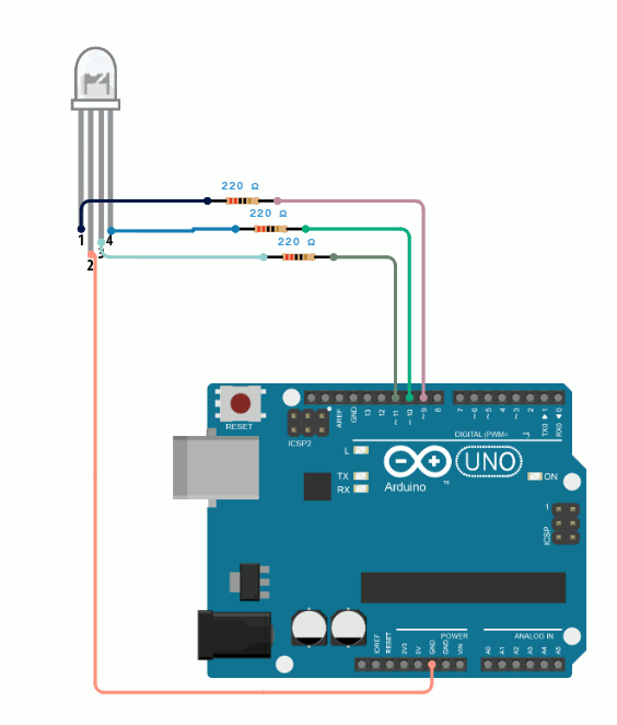 Подключение RGB-светодиода к плате Ардуино